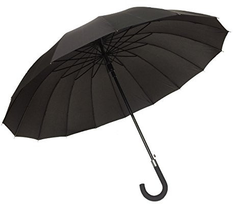 SMATI Parapluie homme long noir automatique - Solide - 16 baleines fibre - Anti-vent XXL