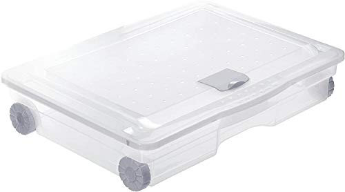Rotho Unterbettbox 60l mit Deckel und Rollen, Kunststoff, Transparent