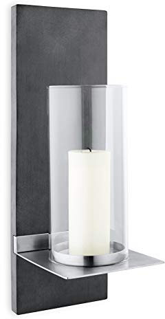 blomus -FINCA- Wandleuchter S mit Kerze, Wandkerzenhalter, exklusive Optik, Polystone / Glas / Edelstahl, In- & Outdoor, hochwertige Verarbeitung (H / B / T: 38 x 13 x 15 cm, Edelstahl-matt, 65422)