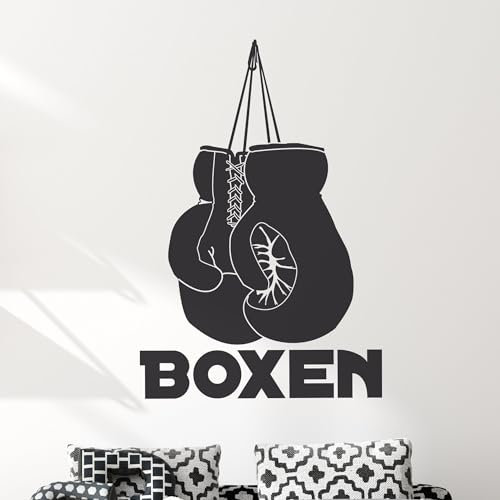 GRAZDesign Wandtattoo Boxen Sport Sportart | Wand Deko Handschuhe | Wandaufkleber Boxing Box Fighter | Türaufkleber Gym Deko Fitness Home | Training Boxer - 84x57cm / 070 schwarz