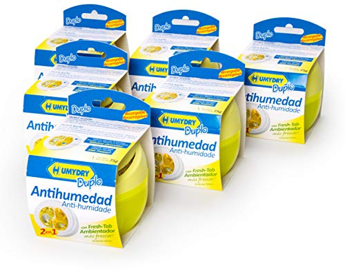 6er-Set HUMYDRY® Duplo 75g Luftentfeuchter Zitrone - 2 in 1 : Luftentfeuchter und Lufterfrischer in Einem - Absorbiert zu hohe Luftfeuchtigkeit und verleiht einen angenehmen Duft