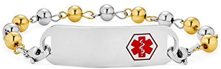 Anpassningsbar graverbar identifikation medicinsk varning ID boll pärla länk kedja armband för kvinnor rostfritt stål 7,5 tum, colore: mång, cod. SGD-XKS131