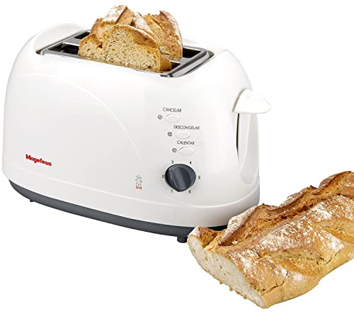 Magefesa Sunny - Tostadora de Pan para 2 Tostadas/Rebanadas, 750W, Bandeja Recogemigas, 6 Niveles de Tostado, Expulsión Automática, Boca Ancha