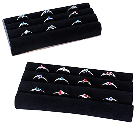 Super Z Outlet Black Velvet Ring Trays Accessory Foam Pads for Jewelry Showcase, Storage Displays, Home Organization & Decoration (2 Pack)