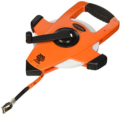 Keson OTRS10200H Open Reel Fiberglass Tape Measure with Hook, Speed Rewind (Graduations: Ft., 1/10, 1/100), 200-Foot