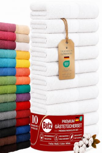 Betz Premium Gästehandtücher Set 10-teilig – 10× Gästehandtuch 30×50 cm, 100% Baumwolle 470 g/m², weich & saugstark, Oeko-TEX® Farbe weiß