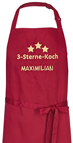 Wolimbo Kochschürze mit Namen - bordeaux-rot - Grillschürze Küchenschürze personalisiert mit verstellbarem Nackenband - Schürze selbst gestalten mit Motiv