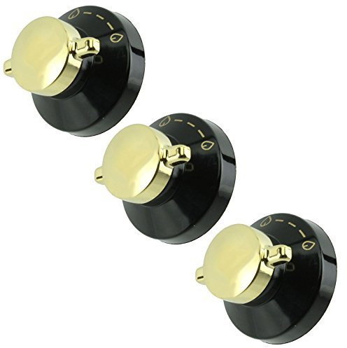 Stoves Lot de 3 boutons de contrôle de flamme pour four/cuisinière/plaque de cuisson à gaz (noir et doré)