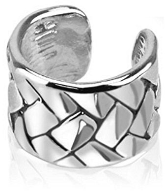 Bungsa silberner Ear Cuff Ohrstecker Webmuster für Damen (Conch Fake Clip-Piercing Rhodium Ohrstecker Ohrringe Ohrschmuck Ohrklemmen Damen Frauen Herren Mode)