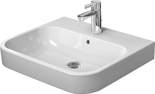 Duravit Möbelwaschtisch geschliffen Happy D.2 60cm mit Überlauf, mit Hahnlochbank, 1 Hahnloch, 23186000271, Farbe: Weiß