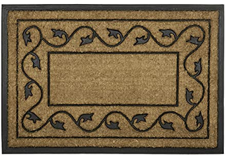 Relaxdays Fußmatte groß aus natürlichem Kokos und rutschfestem PVC Gummi als Fußabtreter für Innen & Außen mit dekorativem Muster als umweltfreundliche Kokosmatte rechteckig HBT 2 x 90 x 60 cm, natur