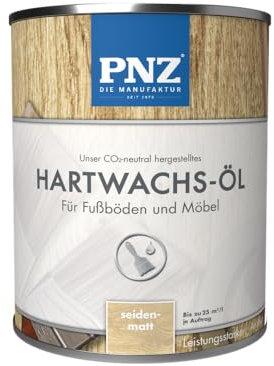 PNZ Hartwachsöl für Innen | Nachhaltig hergestellt mit regionalen Rohstoffen | Made in Germany | passend für Arbeitsplatte, Holzmöbel, Parkett, Holzboden, Gebinde:0.75L, Farbe:seidenmatt