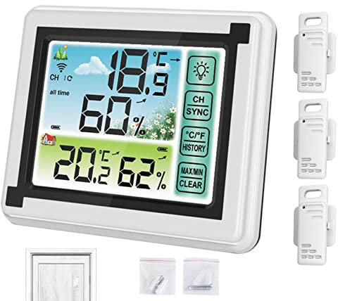 Douce Termometro per la casa - Sensore di Temperatura Esterna Digitale Wireless - Termometro igrometro da Esterno con Schermo retroilluminato Stazione meteorologica Wireless
