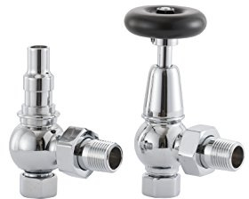 UK-20 CP Arroll traditional chrome manual Radiator valve with FSC certified black wooden wheel head & lockshield