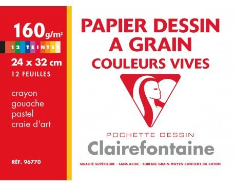 Clairefontaine Zeichenpapier, 160 g, 24 x 32 cm, sortiert, 12 Blatt