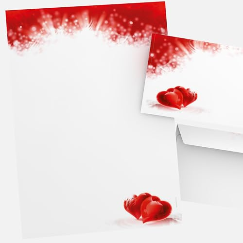 Liebe und Herzen Briefpapier Set I love You, 100-teilig mit 50 Blatt Motivpapier DIN A4, 90g/qm und 50 passenden DIN LANG-Briefumschlägen