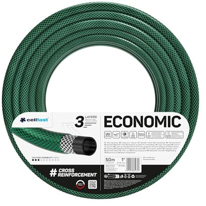 Cellfast Manguera de jardín Economic de 3 Capas, con un diámetro de 1 Pulgada y una Longitud de 50 Metros.
