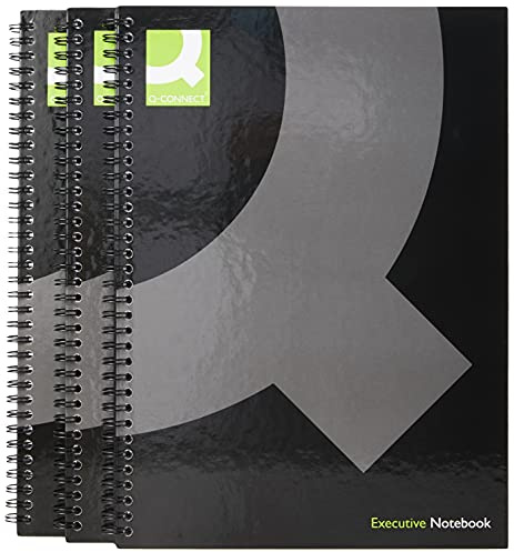 Q-Connect Hardback Wirebound Book, A4, Black, Pack of 3