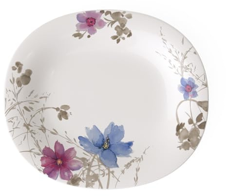 Villeroy & Boch - Mariefleur Gris Speiseteller Oval Flach Bunt, Spülmaschinenfest, Mikrowellensicher, Essteller, Teller zum Servieren von Hauptgerichten, Blümchengeschirr, Premium Porzellan
