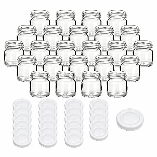 gouveo juego de 24 botes de conserva 40 ml mini con tapa de rosca blanco - mini botes de almacenamiento con tapa de rosca TO43 - tarros de mermelada, tarros de conserva (EGR040W)