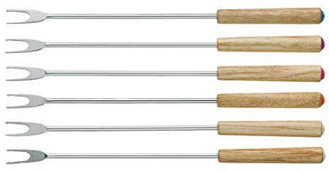 Kela Modessa Juego de Tenedores de Fondue, Acero Inoxidable/Madera de Fresno, Plata/Marrón, Juego de 6