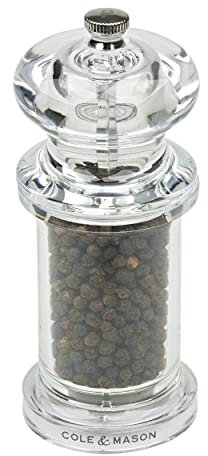Cole & Mason 505 Tradicional Molinillo de Pimienta, Grosor Ajustable, Molino de Especias, Acrílico, 140mm, Incluye 1 x Molino