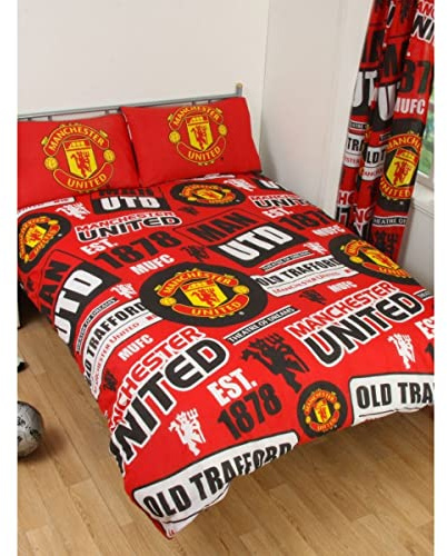 Manchester United Official Patch 3 pieces Double Duvet Cover Set - Red