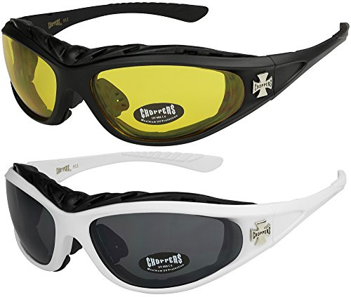 X-CRUZE 2er Pack Choppers 911 Sonnenbrillen Motorradbrille Sportbrille Radbrille mit Polsterung in den Farben schwarz, anthrazit, silber und weiß