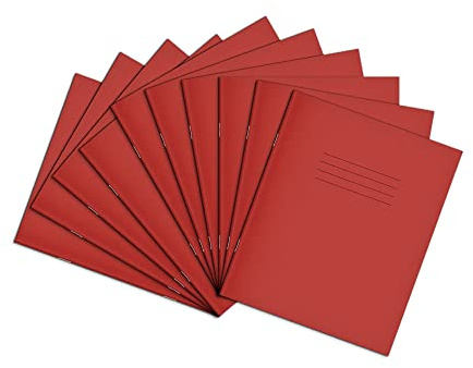 Rhino 8 x 6.5 Exercise Books, 48-Page / 6mm Lined with Margin Paper Notebook, 10-Pack, Writing Book, Office & School Stationery Supplies, Red