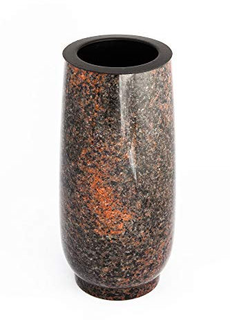 Afterglow Élégant vase funéraire classique en granit véritable Aurora Finlande. Hauteur : 20 cm. Diamètre : 10 cm. Résistant aux intempéries et au gel. Vase en granit avec insert en plastique