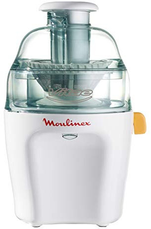 Moulinex Vitae JU200045-Licuadoras para Verduras y Frutas, 200W, Velocidad 12.800 rpm, Tapa y Contenedor Pulpa Transparente, Extractor de Jugos con Filtro de Inoxidable Compatible Lavavajillas,Blanco