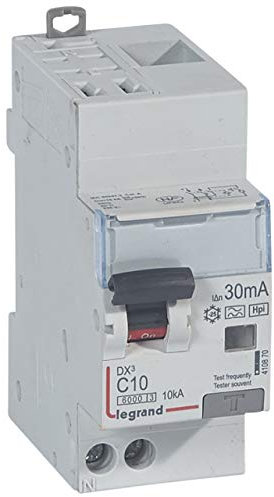 Legrand 410870 Disjoncteur différentiel monobloc DX³6000 10kA arrivée haute automatique départ bas vis, U+N 230V, 10A typeF, 30mA