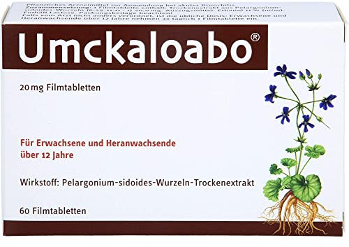 Umckaloabo Tabletten | 60 Stück | pflanzliches Arzneimittel bei akuter Bronchitis mit Symptomen wie Halsschmerzen, Schnupfen, Husten | bekämpft die Krankheitserreger, lindert und beschleunigt Heilung