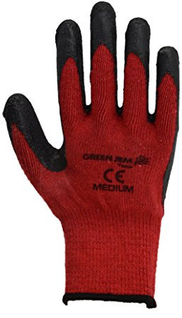 Green Jem GLMEDIUM Latex Coated Gloves, Red/Black, Medium