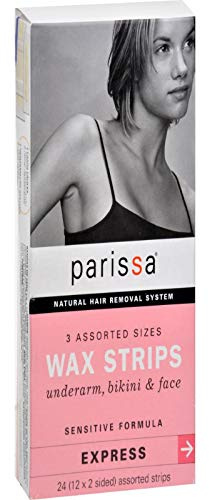 Parissa Wax Strips Assorted Sizes, Hair Removal Waxing Kit Sensitive Skin Formula, 8ml Azulene Aftercare Oil SA 24 Count (Pack of 1)