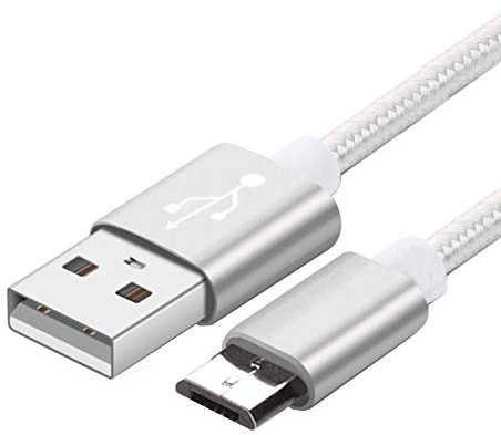 TechExpert - Cable de Charge USB mâle vers Micro USB mâle tressage Nylon 1,5 mètre Argenté
