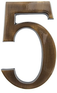 HUBER numero civico 5 in ottone 20 cm I numeri civici per casa & porta I numero civico XL I numero civico segni in ottone nobile 3D design, numero civico