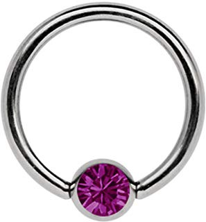Titan Lippenbändchen Piercing Ring in 1,2 mm mit flachem Stein (Klemmplatte)