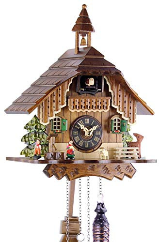 Engstler Schwarzwälder Kuckucksuhr aus Echtholz mit batteriebetriebenem Quartzwerk und Kuckuckruf - Angebot von Uhren-Park Eble Schwarzwaldhaus 29cm- 429 Q