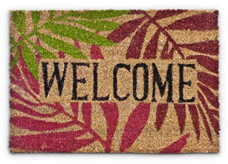 Relaxdays Fußmatte Kokos PALMENBLÄTTER 40 x 60cm Kokosmatte mit rutschfestem PVC Bodem Fußabtreter aus Kokosfaser als Schmutzfangmatte und Sauberlaufmatte Fußabstreifer für Außen und Innen Matte, bunt