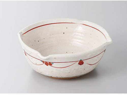 Large Bowl, Planting Bowl, Red Picture, 4 Pressed 5.5 Bowl (Handmade) [6.7 x 2.6 inches (17 x 6.5 cm)], Earth, Restaurant, Ryokan, Japanese Tableware, Restaurant, Commercial Use