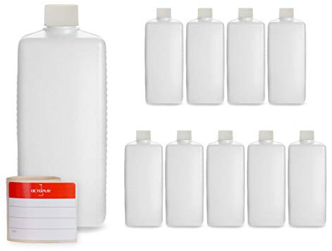 Octopus 10 Kunststoffflaschen à 500 ml aus HDPE mit Schraubdeckel weiß | Für größere Mengen Flüssigkeiten, Reiniger, Öle und Werkstattbedarf, robust für Lagerung und Transport