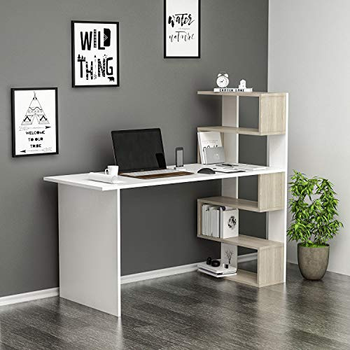 Homidea Deluxe Schreibtisch - Computertisch in modernem Design (Weiß/Avola)