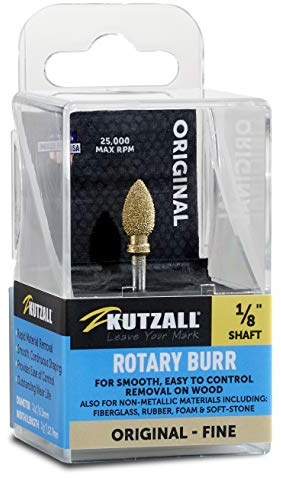Kutzall Fraise rotative Flamme Original, Axe 1⁄8, Fine - Accessoires de Travail du Bois pour Dremel, Foredom, Milwaukee. Carbure de Tungstène Abrasif, 6.3mm Dia. X 12.7mm de Longueur, FL-14-EG