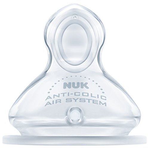 NUK First Choice+ Baby Bottle Teat, 0-6 Months, Silicone with Medium Feed Hole, Anti-Colic, 2 Count