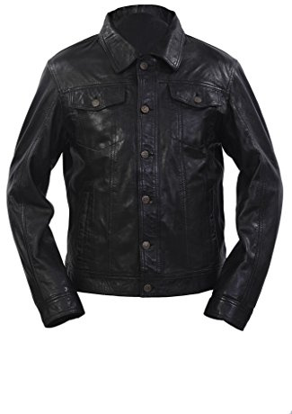 Infinity Herr retro lastbilschaufför stil smal passform ledig svart läderskjorta jeansjacka