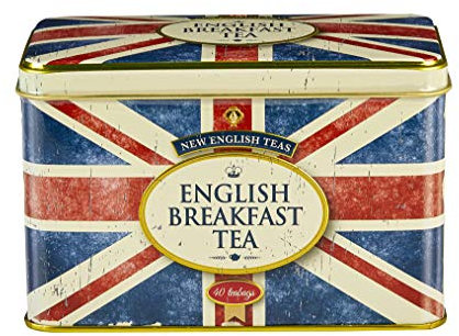 New English Teas Union Jack Tea Tin with 40 English Breakfast Teabags – British Souvenir Gift