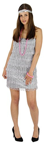 Foxxeo silbernes 20er Jahre Fransen-Kleid für Damen Elegantes Charleston Kostüm Silber zu Fasching und Karneval Größe XS