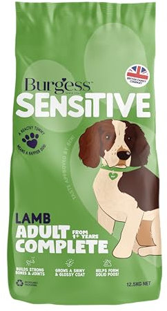 Burgess Sensitive Hypoallergenic Dog Food Adult British Lamb and Rice 12.5 kg, brown