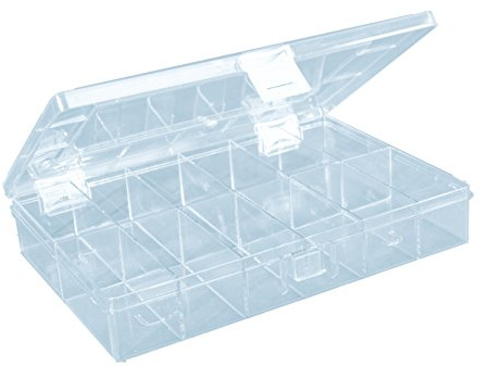 hünersdorff Sortimentskasten: stabile Sortierbox (PS-Compact) mit fester Fachaufteilung (12 Fächer), Sortierkasten-Maße: T170 x B250 x H46 mm, Made in Germany, glasklar, 12, Transparent